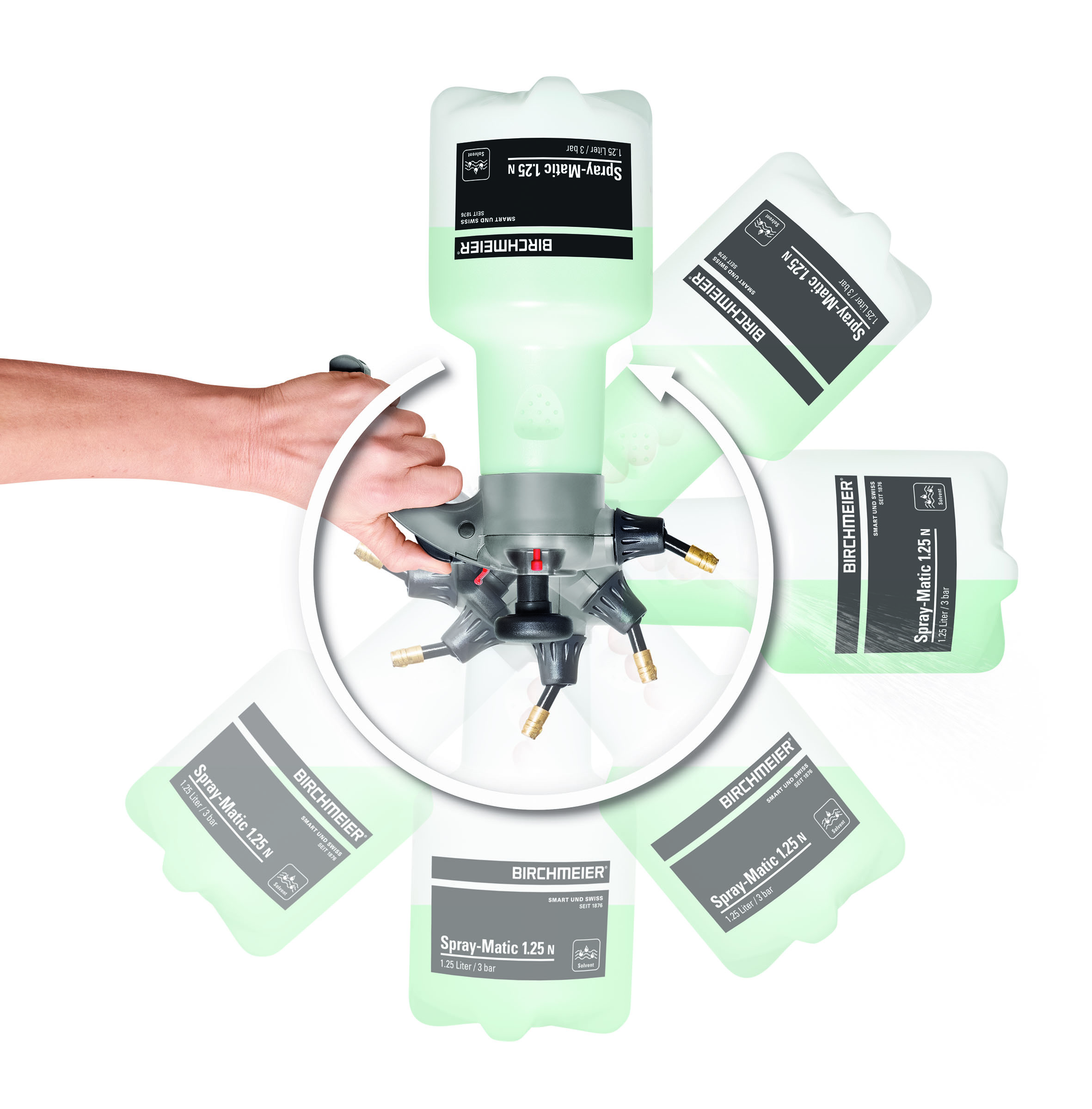 Handsprühgerät Spray-Matic 1.25 N / 360° von Birchmeier, sprüht über Kopf